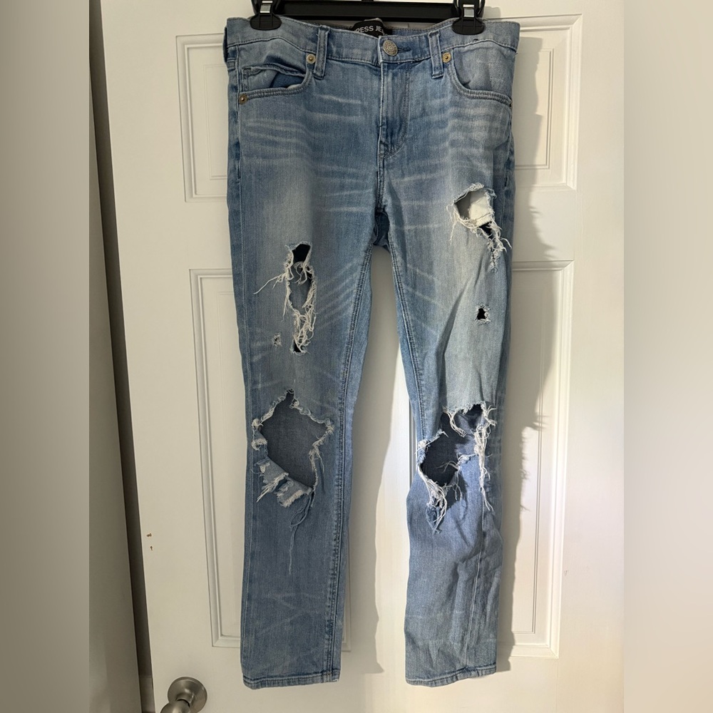 Express Light Blue Distressed Skinny Jeans
